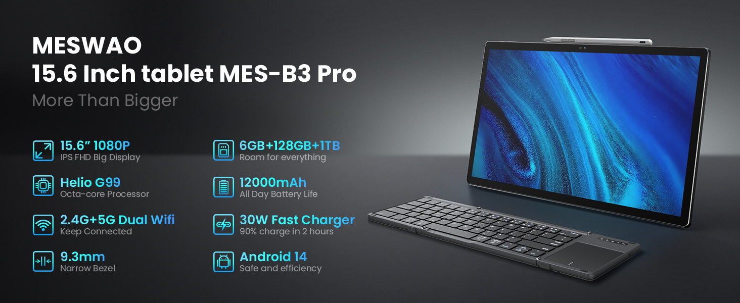 MESWAO 15.6インチAndroidタブレット MES-B3 ダークグレー Meswao B3 15.6 Inch Android 14 Tablet, 1080P IPS HD Display